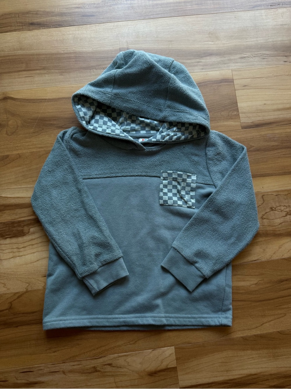 Boy sage green Hooded Pullover with Checker Pocket 4T